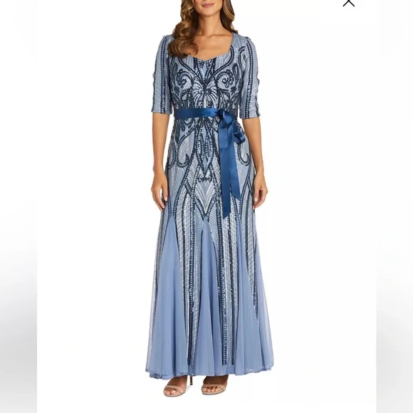 Sequined Embellished Dress  Blue / 10 by R&M Richards
